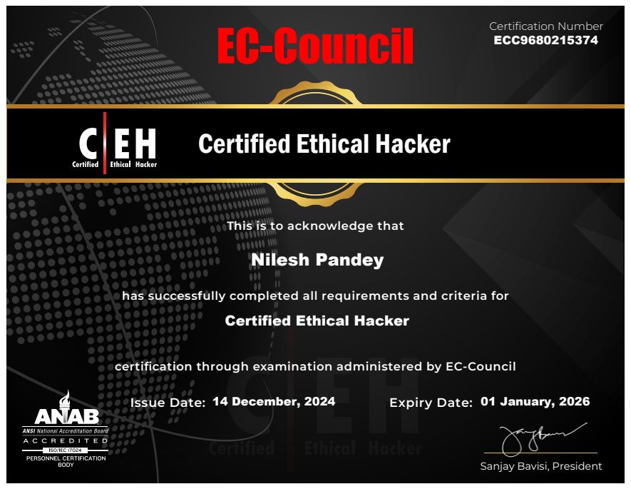Certified Ethical Hacker v12 Certificate